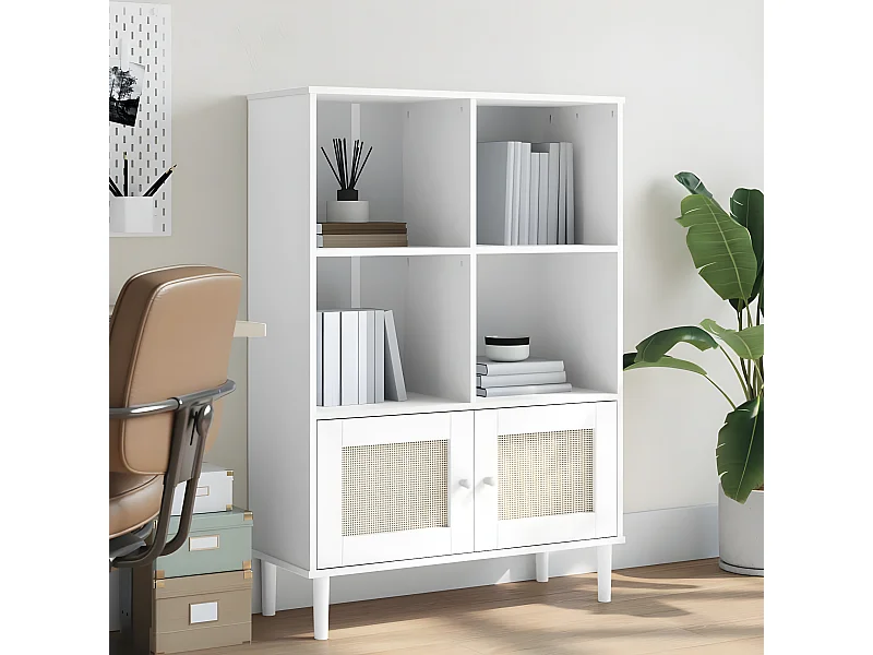 Estantería SENJA aspecto ratán madera pino blanco 90x35x130 cm