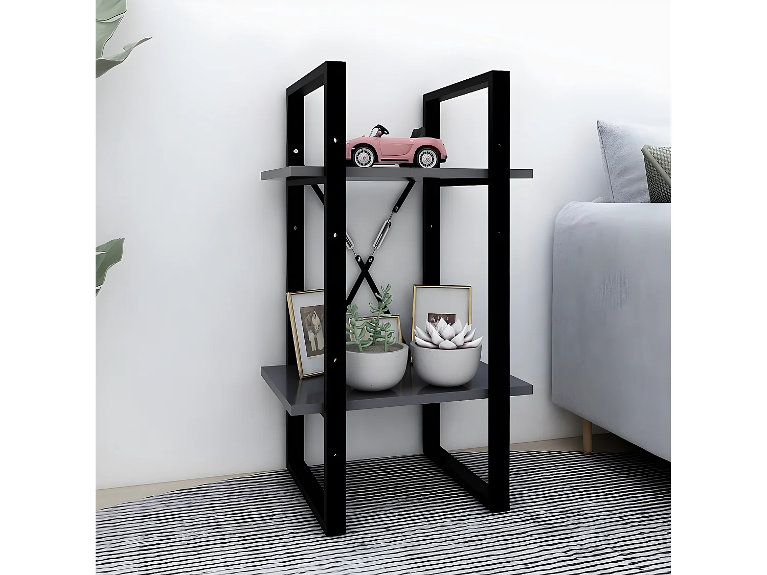 Bibliothèque à 2 niveaux Gris 40x30x70 cm Aggloméré