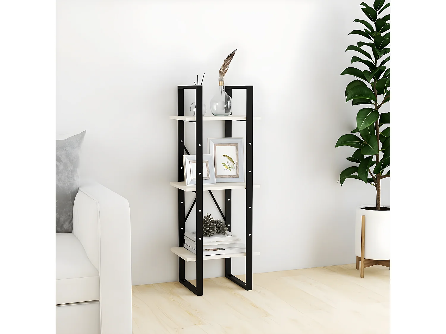 Bibliothèque à 3 niveaux Blanc 40x30x105 cm Bois de pin massif