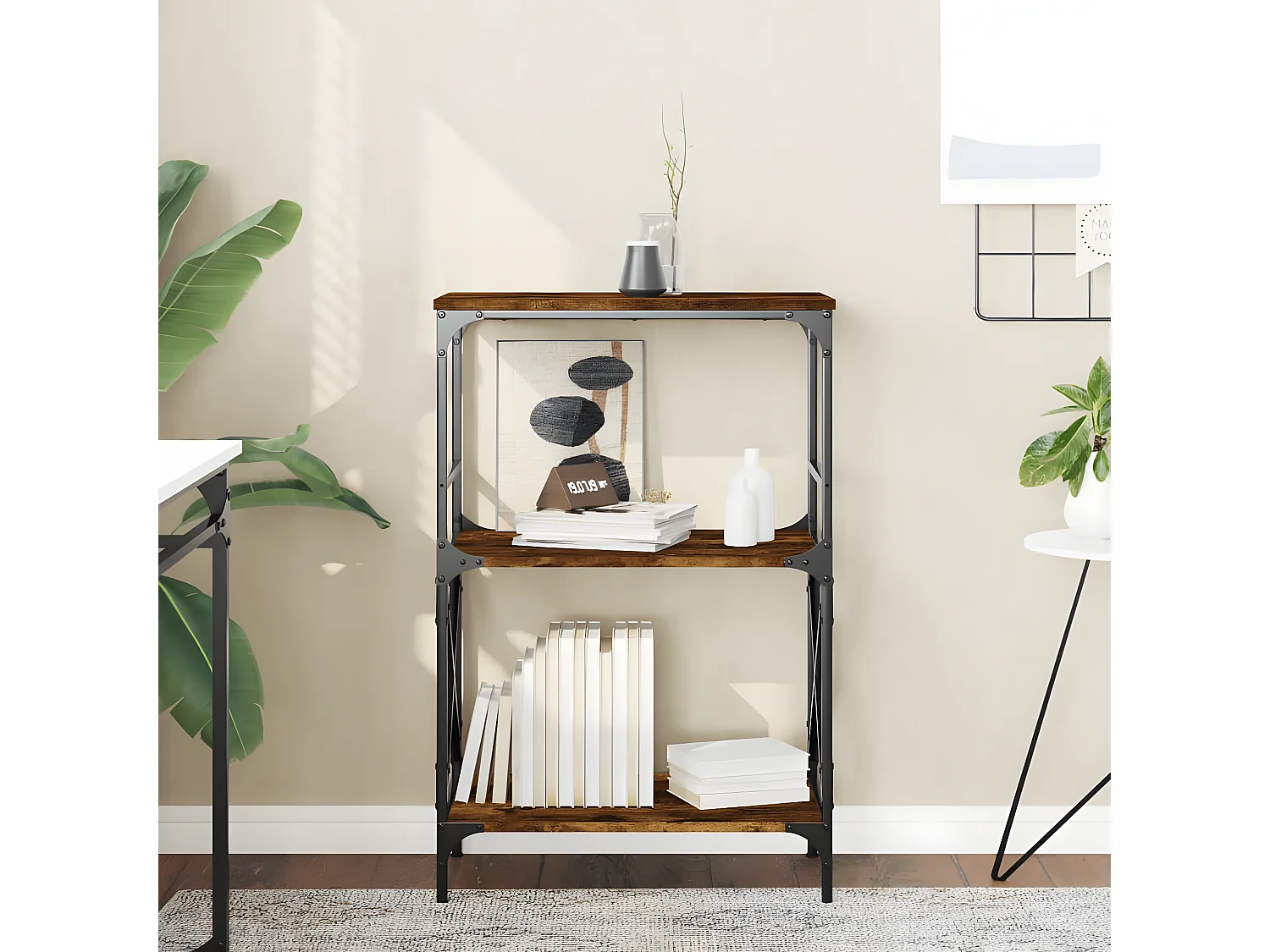 Bibliothèque à 3 niveaux chêne fumé 59x35x90,5 cm