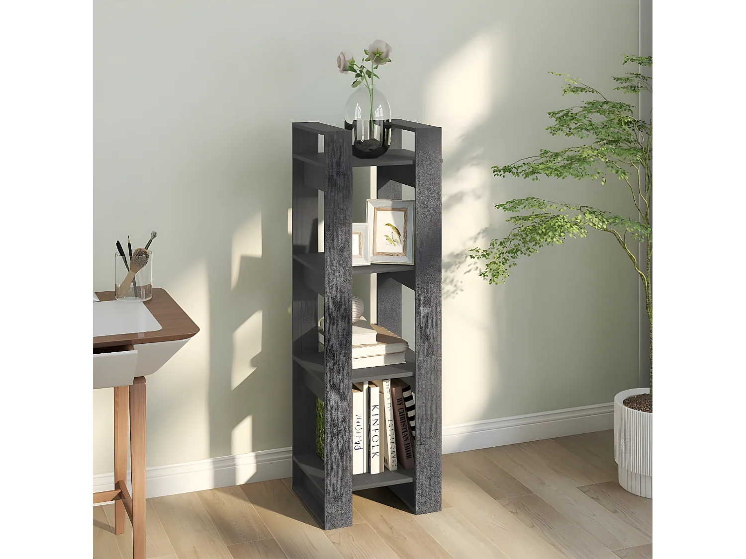 Bibliothèque/Séparateur de pièce Gris 41x35x125 cm Pin solide