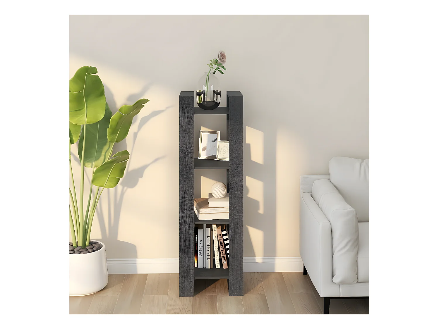 Bibliothèque/Séparateur de pièce Gris 41x35x125 cm Pin solide