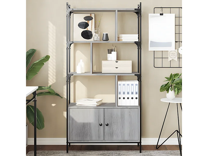 Boekenkast met deuren 76,5x30x154,5 cm hout grijs sonoma eiken