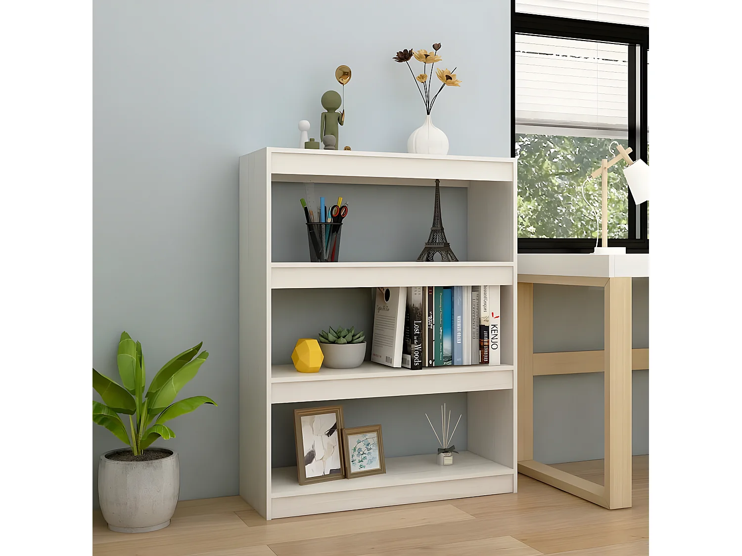 Bibliothèque/Séparateur de pièce Blanc 100x30x103 cm Pin massif