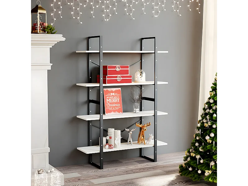 Bibliothèque à 4 niveaux Blanc 100x30x140 cm Bois de pin massif