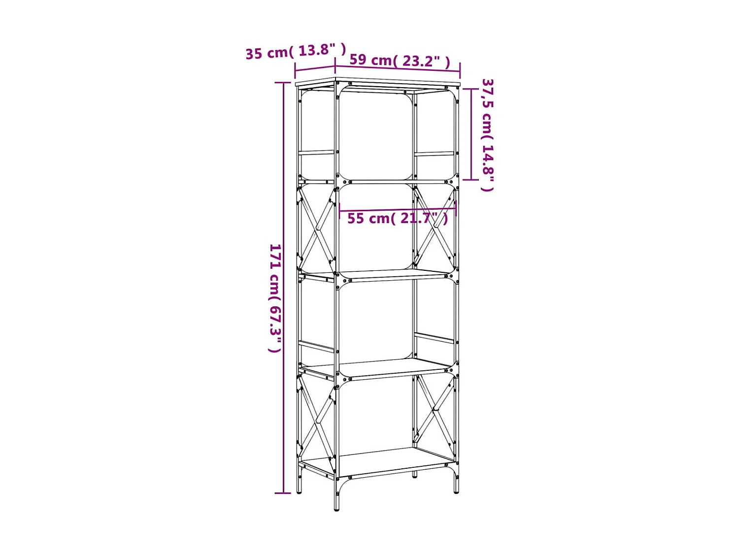 Librería de 5 estantes madera ingeniería negro 59x35x171 cm