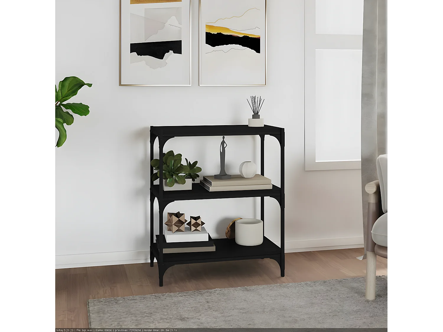 Bibliothèque Noir 60x33x70,5 cm Bois d'ingénierie et acier