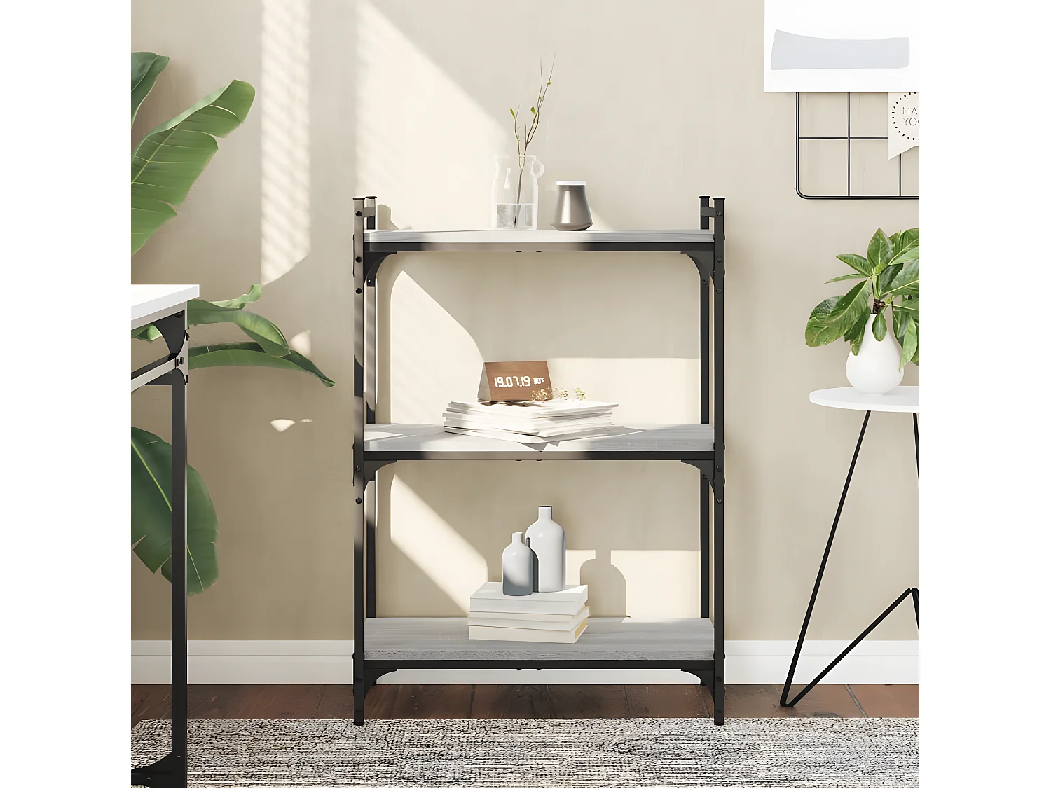 Librería 3 estantes madera ingeniería gris Sonoma 60x30x86 cm