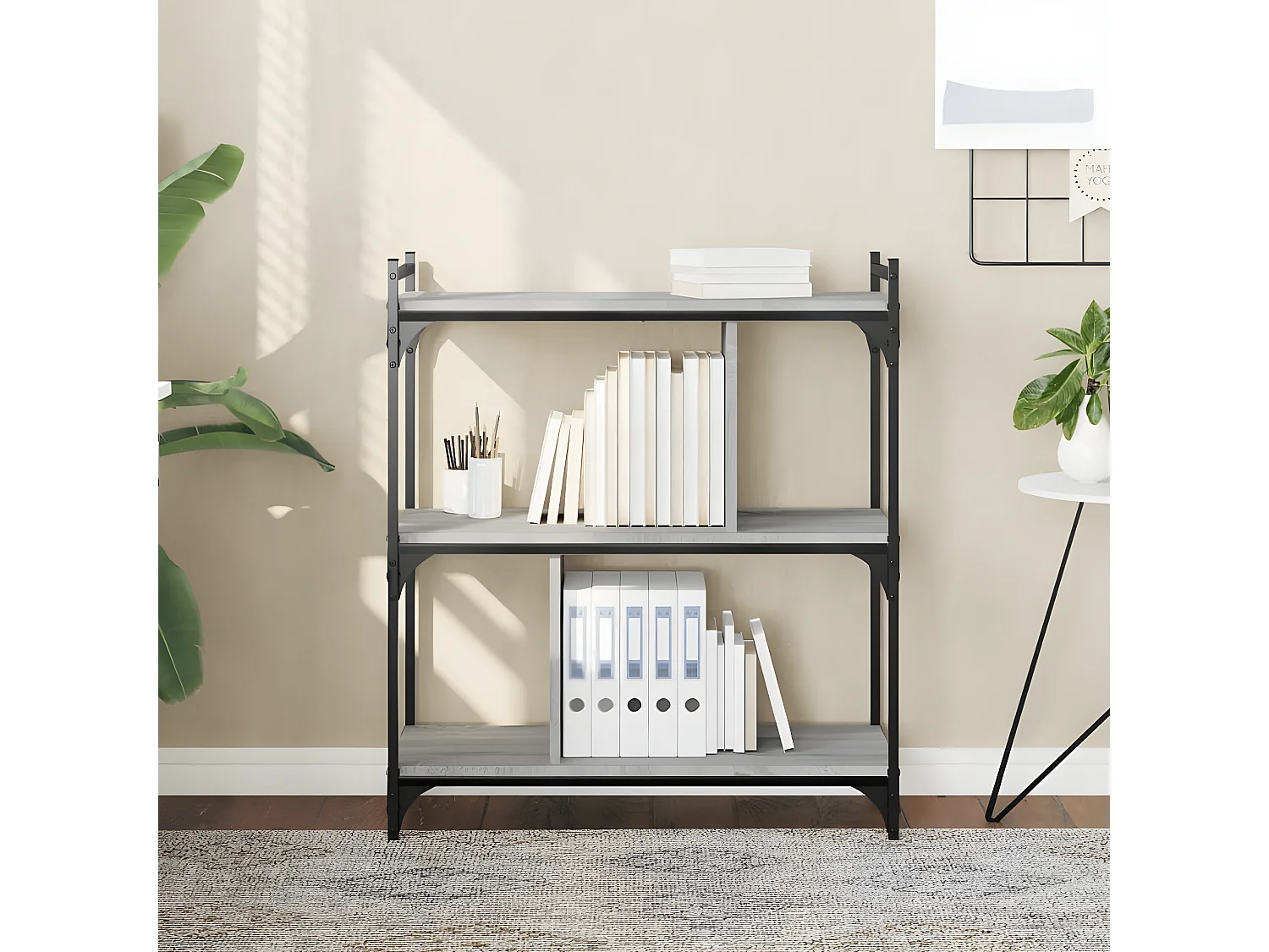 Bibliothèque 3 niveaux sonoma gris 76x32x88cm bois d'ingénierie