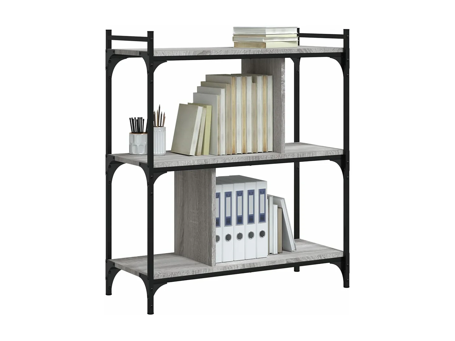 Bibliothèque 3 niveaux sonoma gris 76x32x88cm bois d'ingénierie