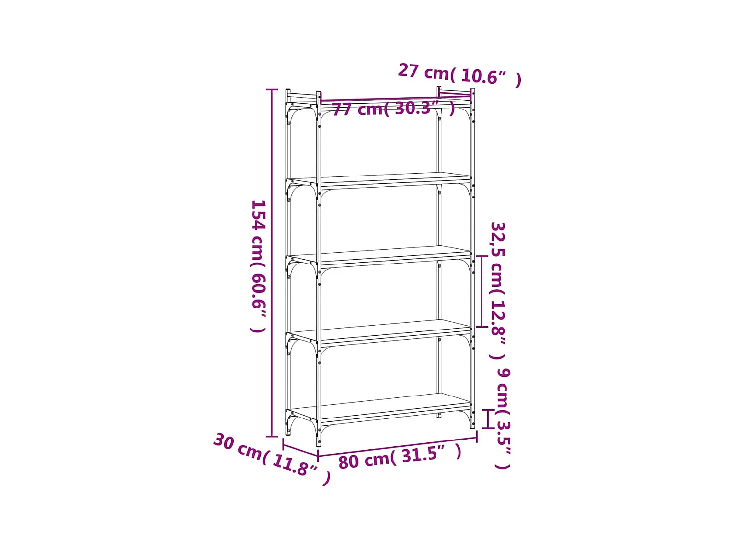 Estante c/ 5 prateleiras derivados de madeira carvalho castanho