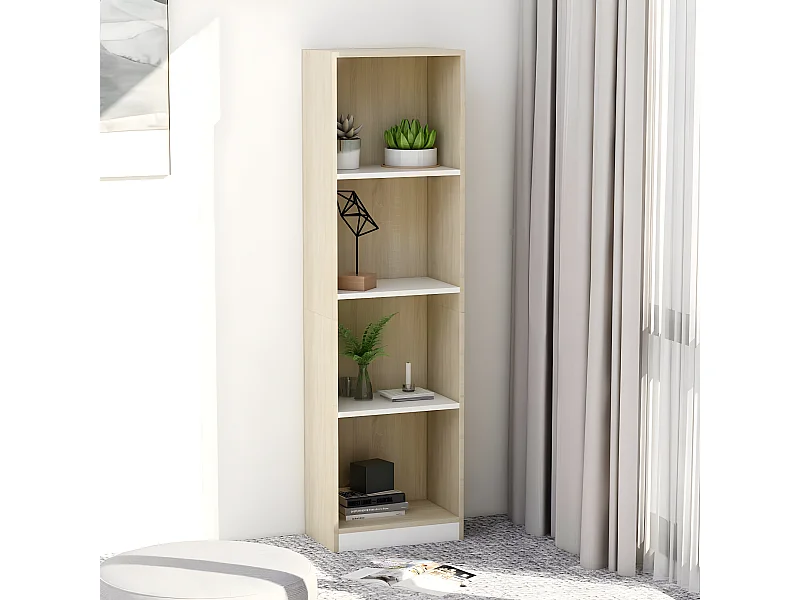 Estante 4 prateleiras 40x24x142cm contrapla. branco e carvalho