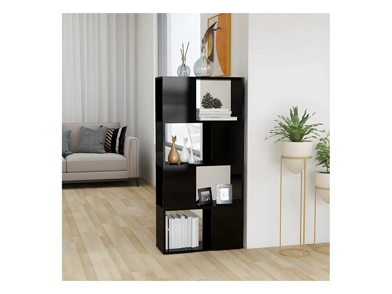 Bibliothèque/Séparateur de pièce Noir brillant 60x24x124,5 cm