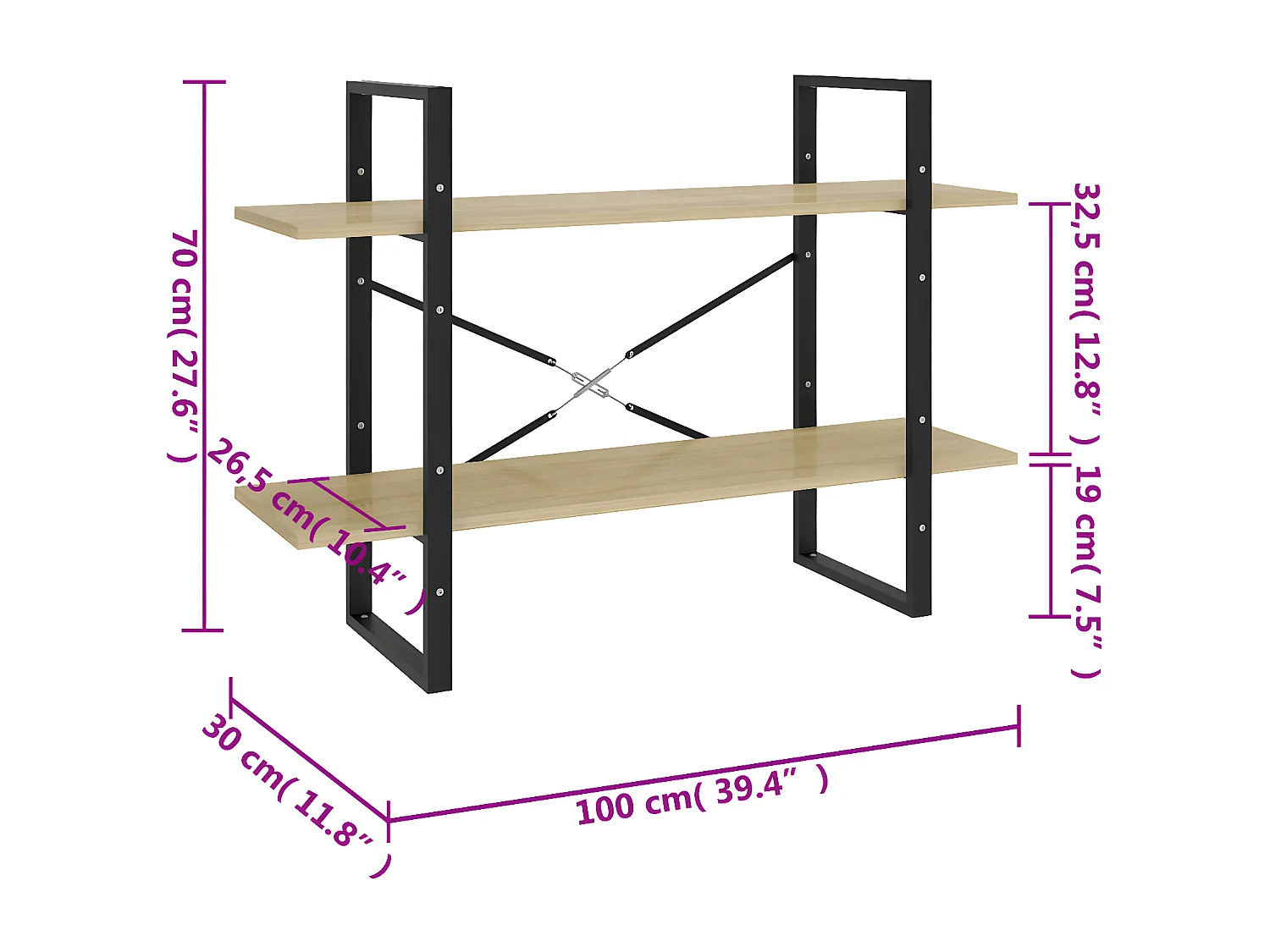 Bibliothèque à 2 niveaux Chêne sonoma 100x30x70 cm Aggloméré