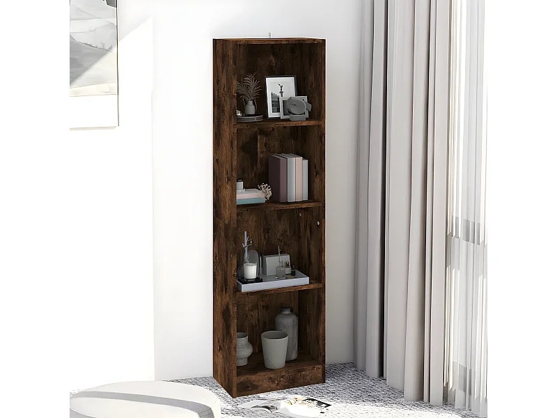 Bibliothèque 4 niveaux Chêne fumé 40x24x143cm Bois d'ingénierie