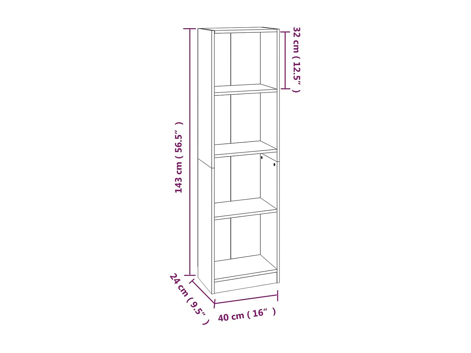 Bibliothèque 4 niveaux Chêne fumé 40x24x143cm Bois d'ingénierie