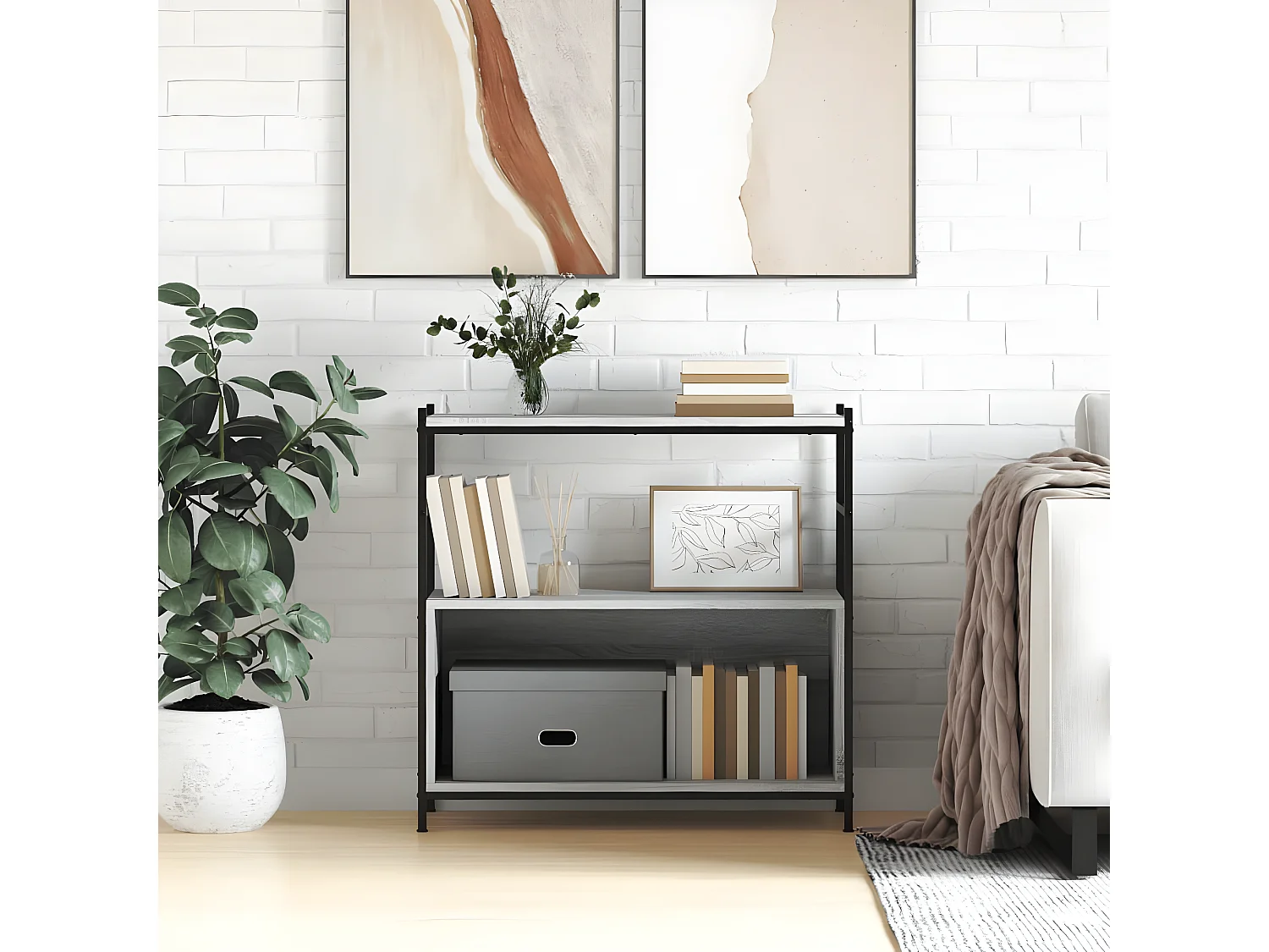 Estante 80x30x78,5 cm derivados de madeira e ferro cinza sonoma