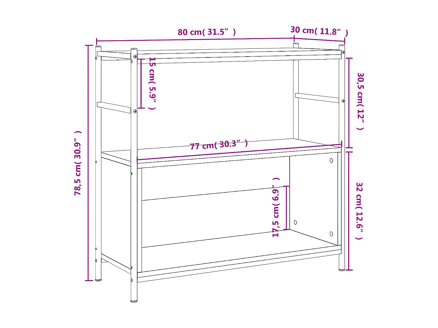 Estante 80x30x78,5 cm derivados de madeira e ferro cinza sonoma