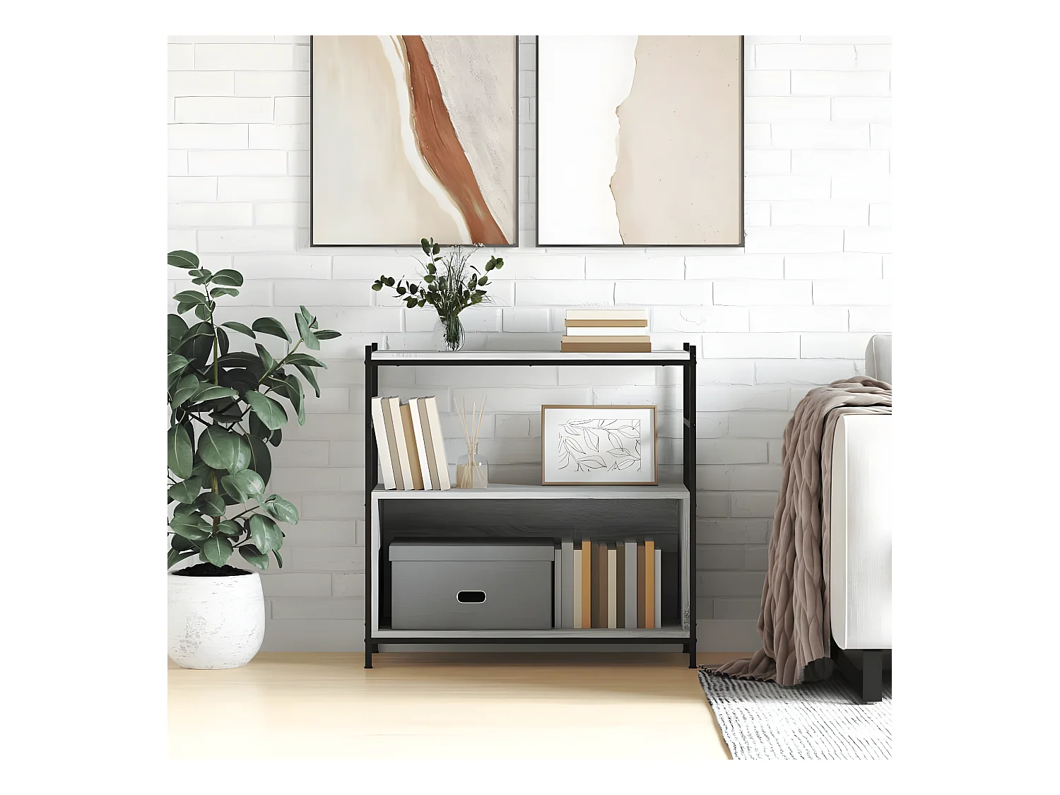 Bibliothèque sonoma gris 80x30x78,5 cm bois d'ingénierie et fer