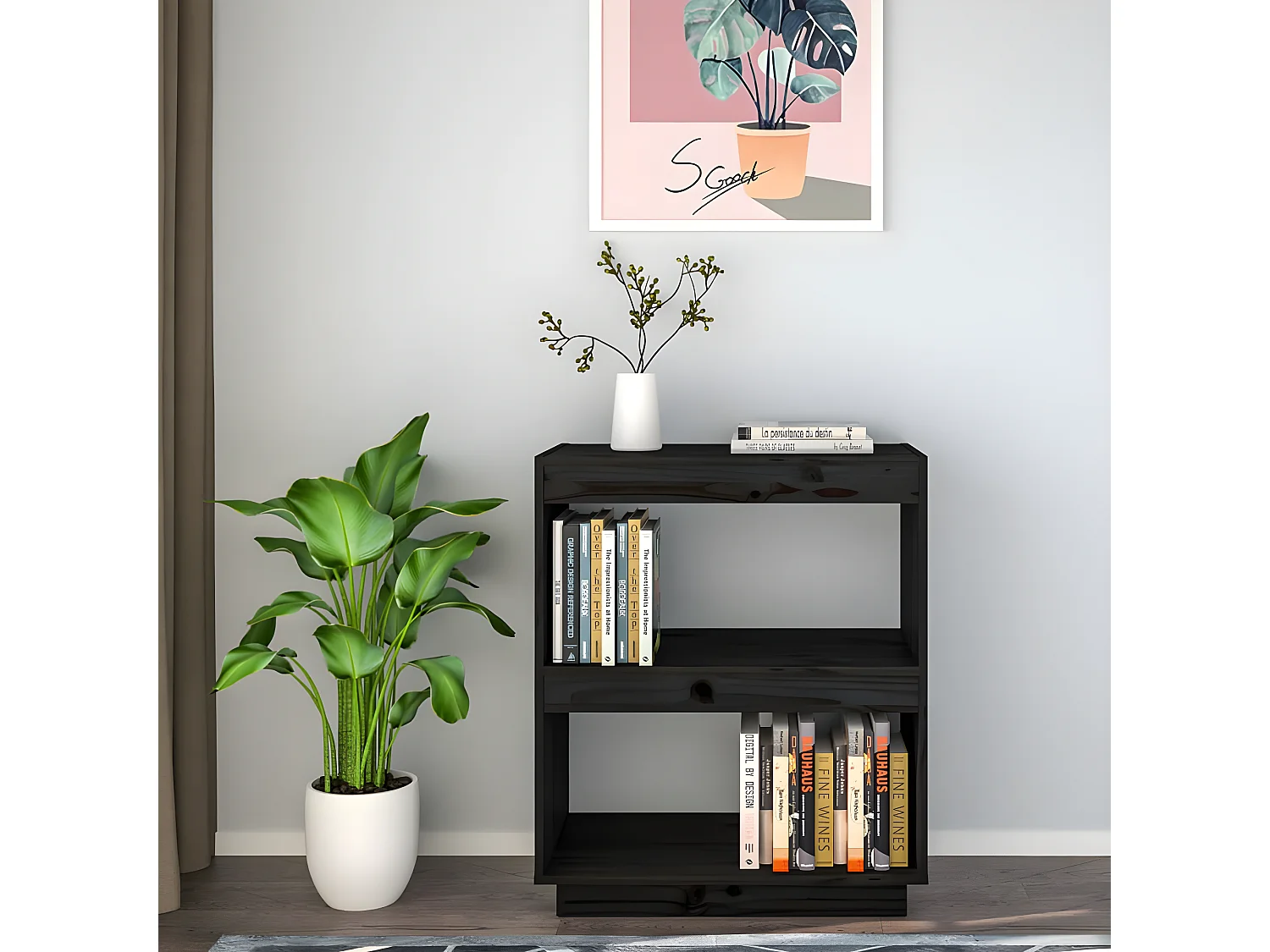 Bibliothèque Noir 60x35x71 cm Bois de pin massif