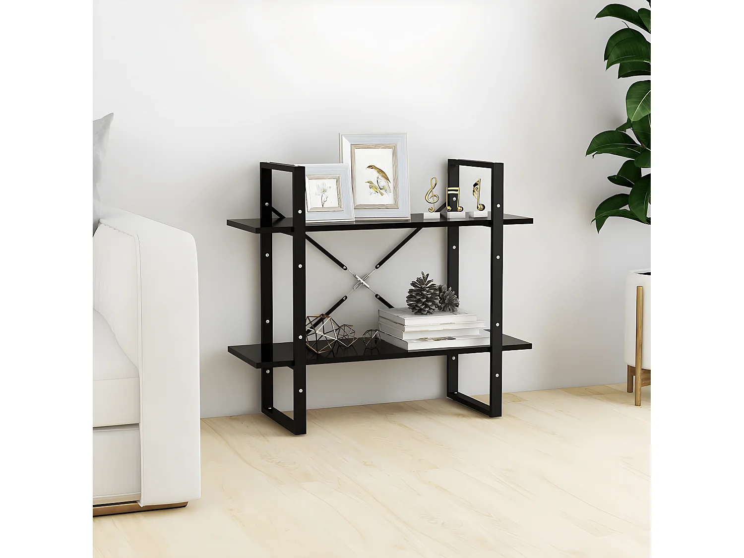 Bibliothèque à 2 niveaux Noir 80x30x70 cm Aggloméré