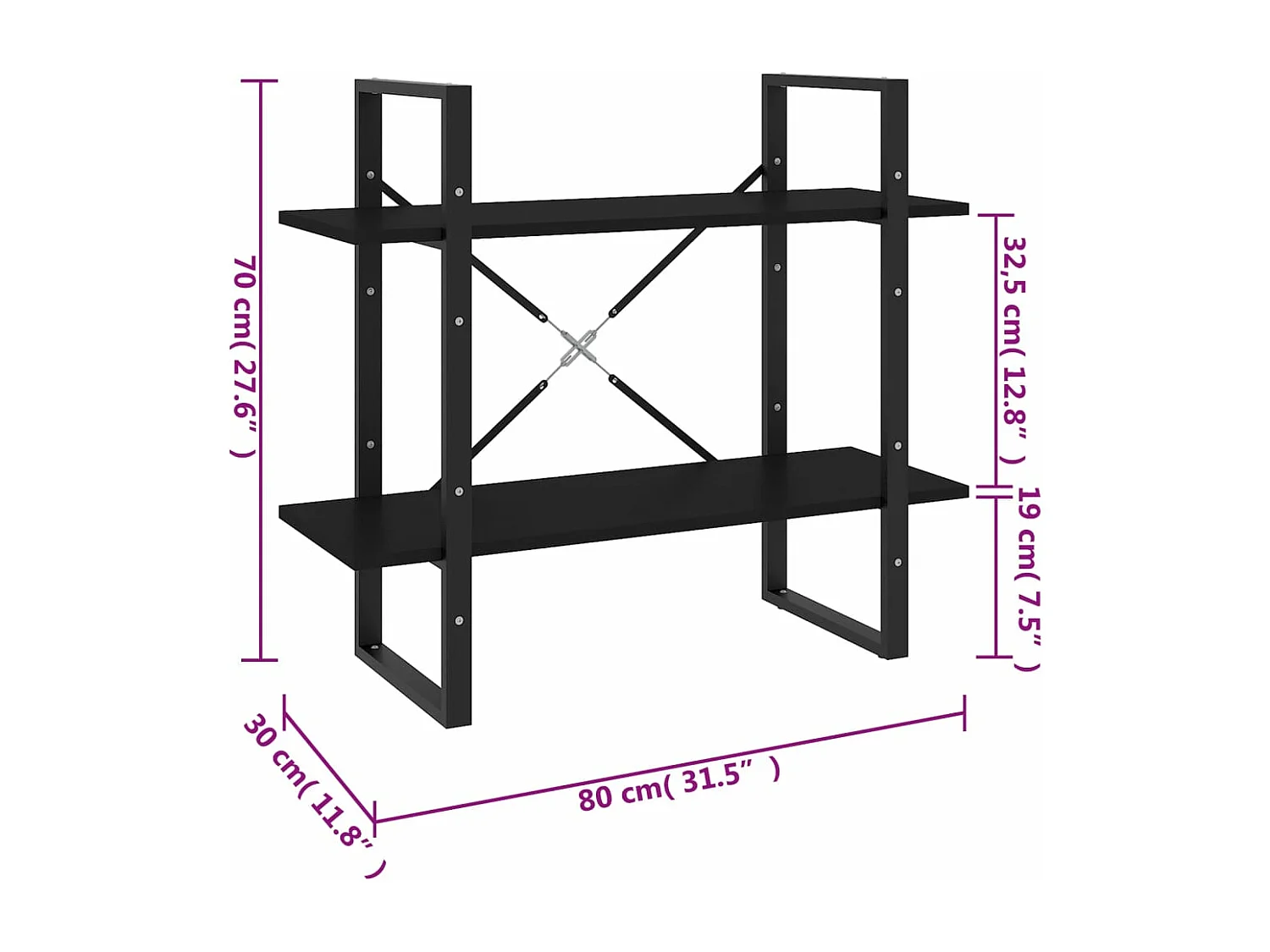 Bibliothèque à 2 niveaux Noir 80x30x70 cm Aggloméré