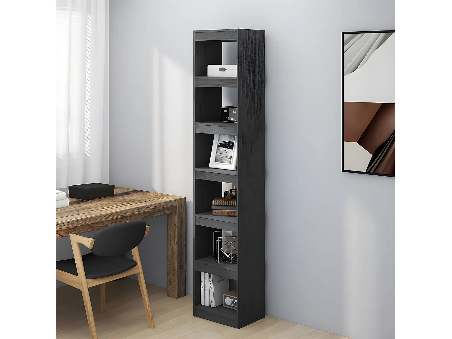 Bibliothèque/Séparateur de pièce Gris 40x30x199 cm Pin massif