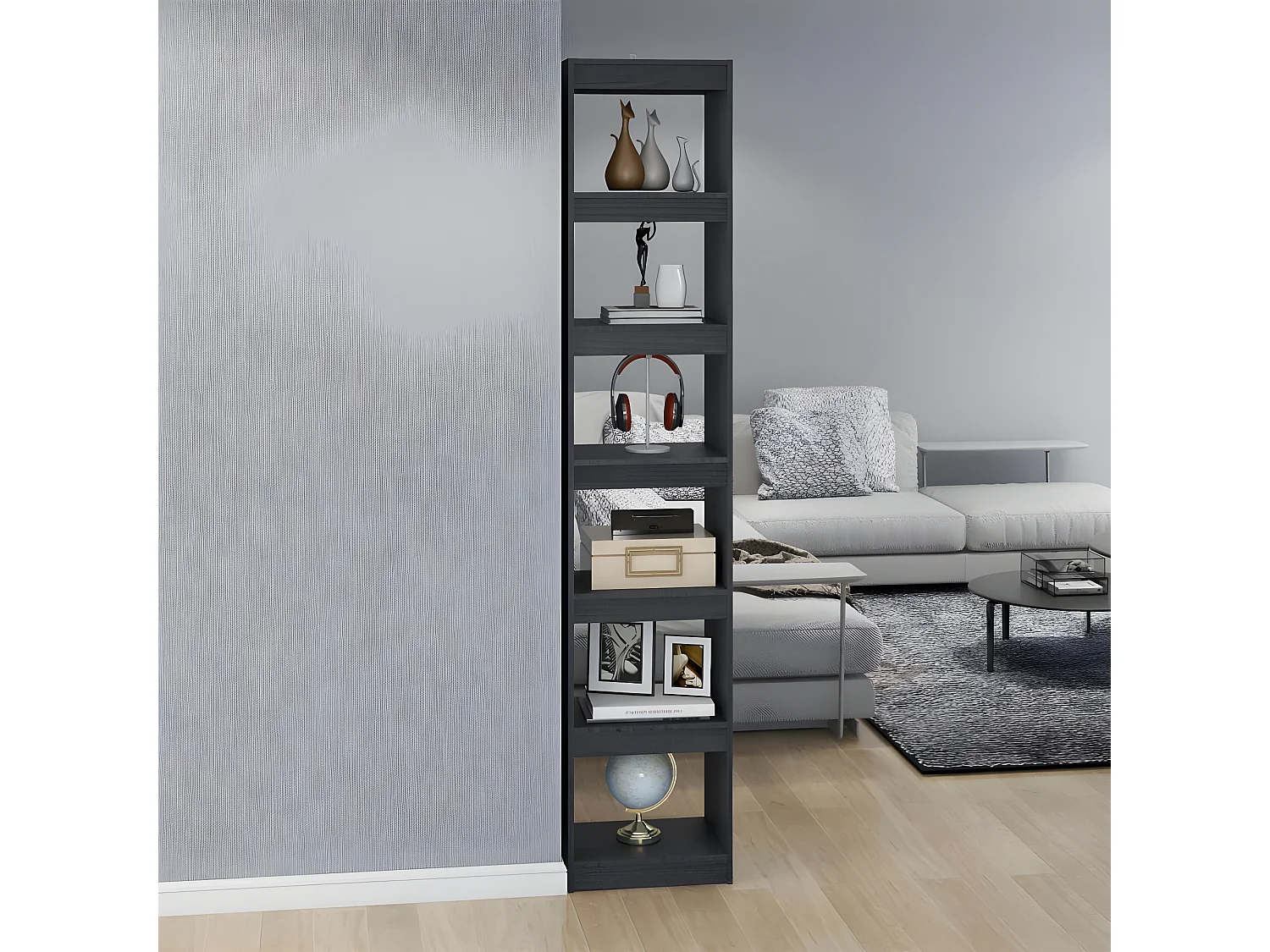 Bibliothèque/Séparateur de pièce Gris 40x30x199 cm Pin massif