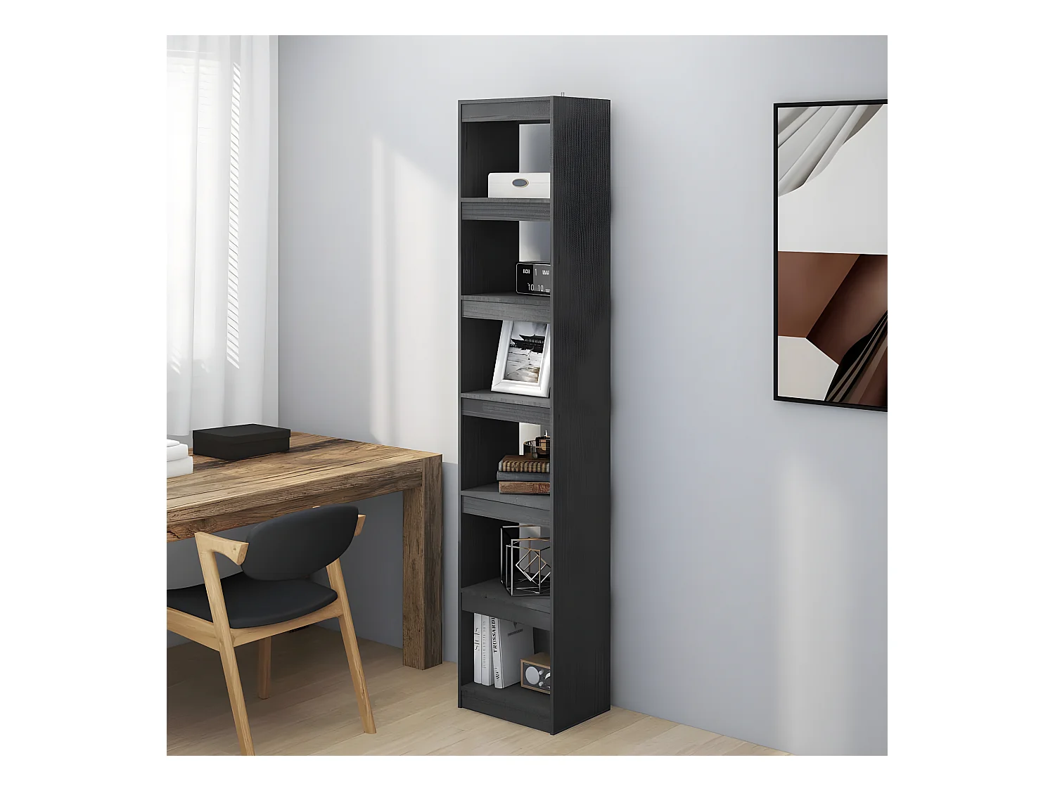 Bibliothèque/Séparateur de pièce Gris 40x30x199 cm Pin massif