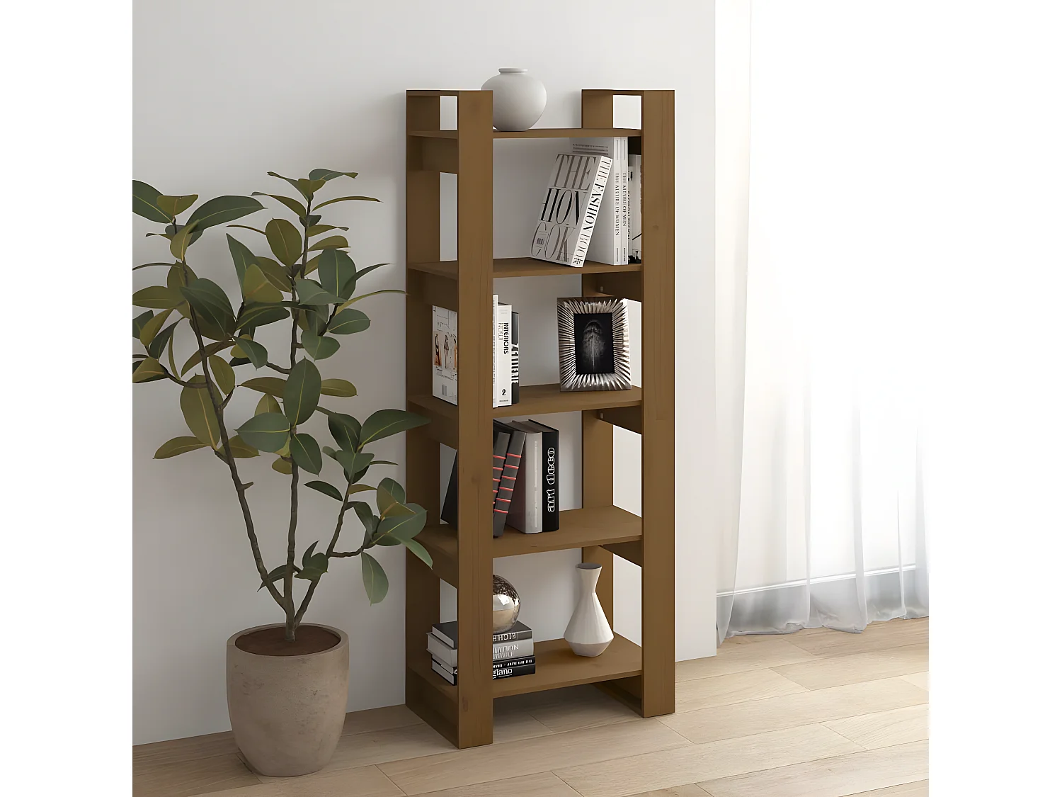 Boekenkast/kamerscherm 60x35x160 cm massief hout honingbruin