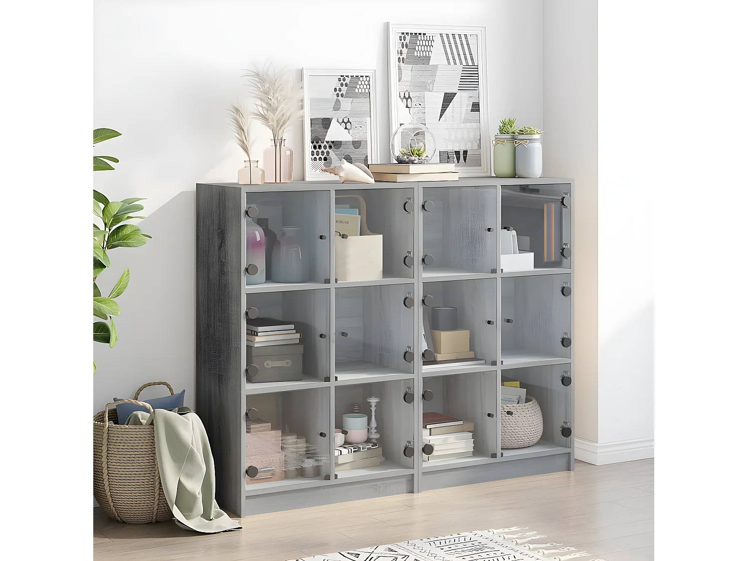 Estantería con puertas madera gris Sonoma 136x37x109 cm