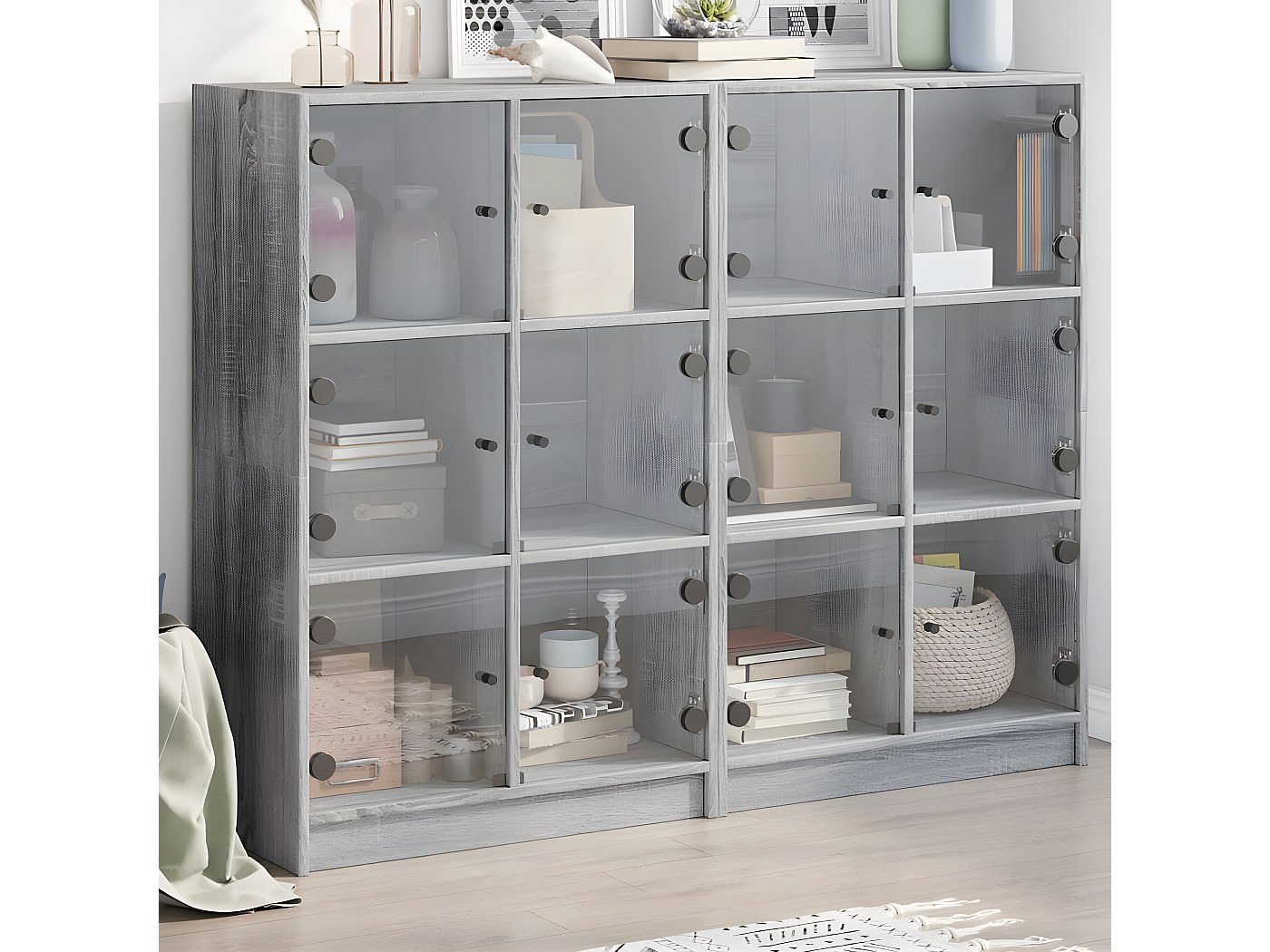 IRONCK Grande bibliothèque avec portes, étagère de rangement, grande