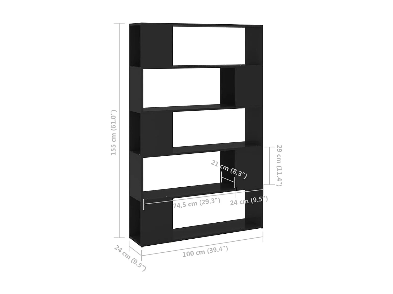 Bibliothèque Séparateur de pièce Noir 100x24x155 cm Aggloméré