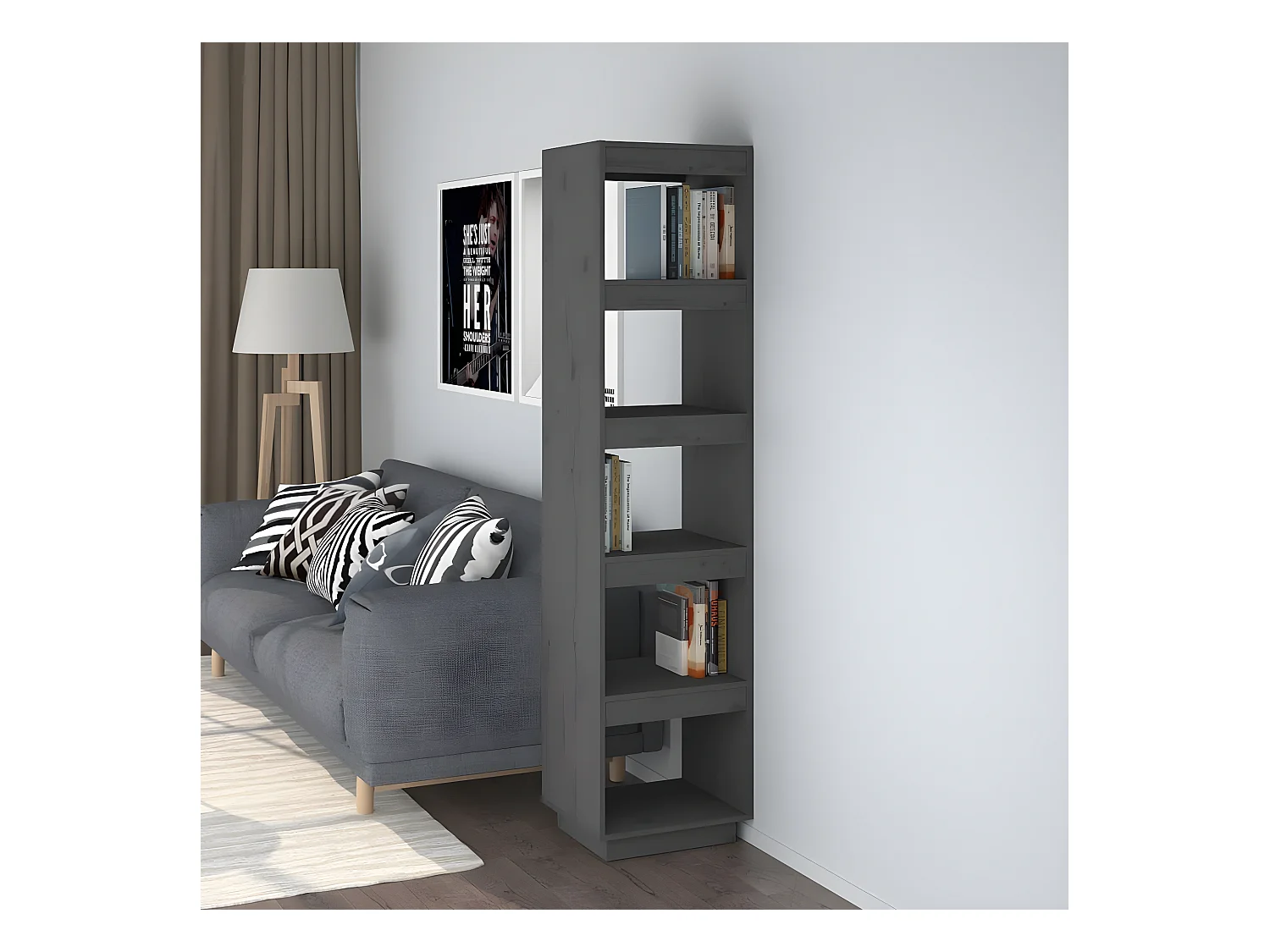 Bibliothèque/Séparateur de pièce Gris 40x35x167 cm Pin solide