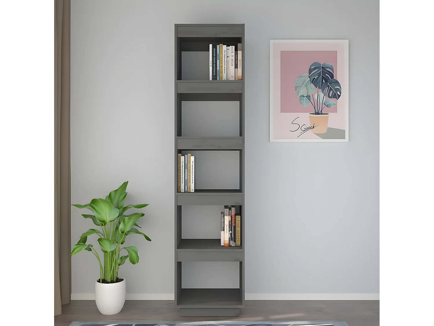 Bibliothèque/Séparateur de pièce Gris 40x35x167 cm Pin solide