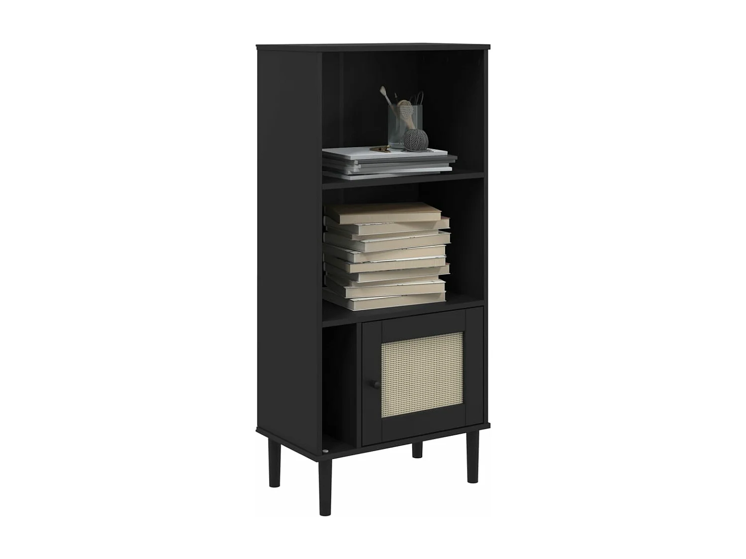 Bibliothèque SENJA aspect de rotin noir bois massif de pin