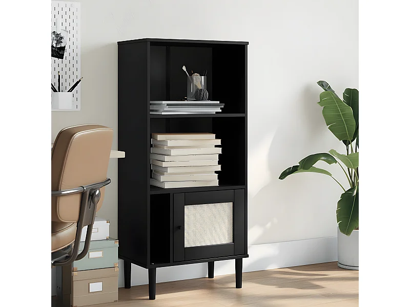 Estantería SENJA aspecto ratán madera pino negro 60x35x130 cm
