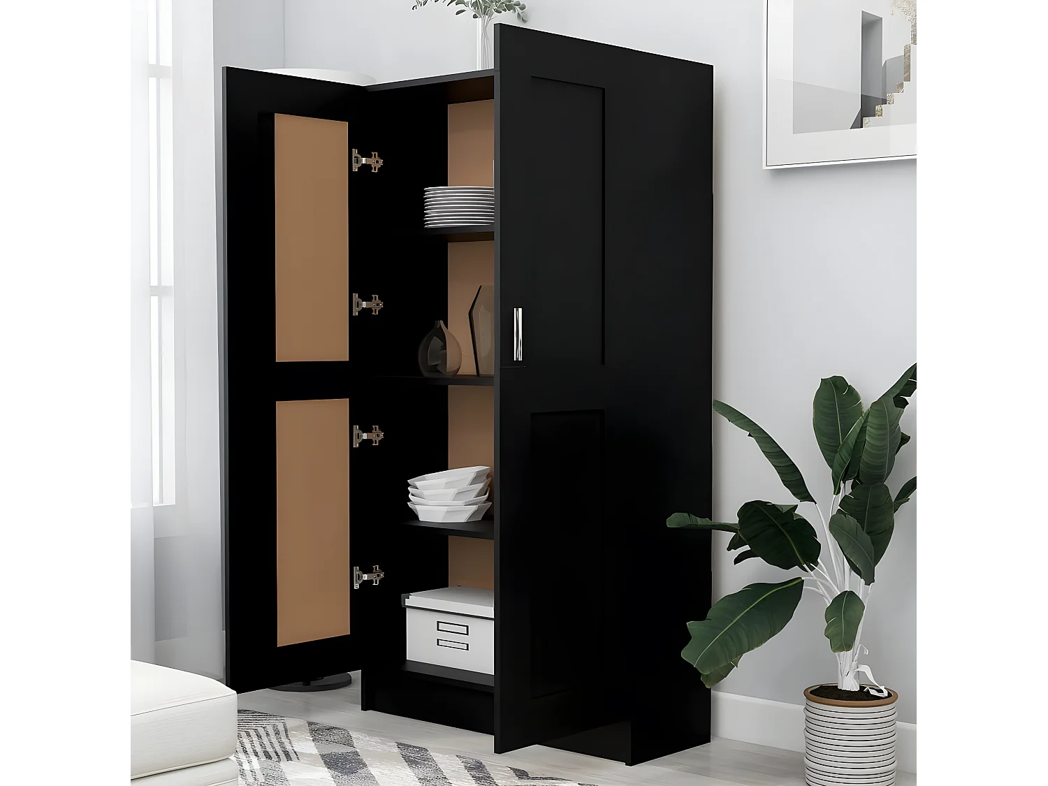 Bibliothèque Noir 82,5x30,5x150 cm Aggloméré