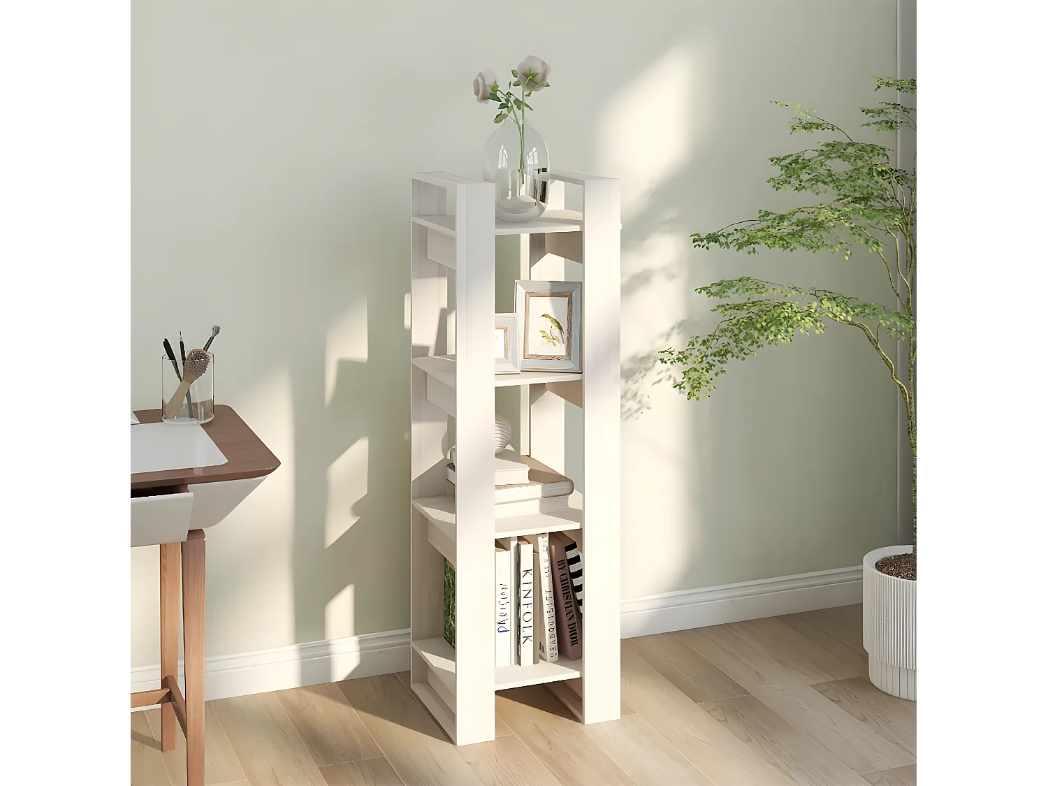 Bibliothèque/Séparateur de pièce Blanc 41x35x125 cm Pin solide