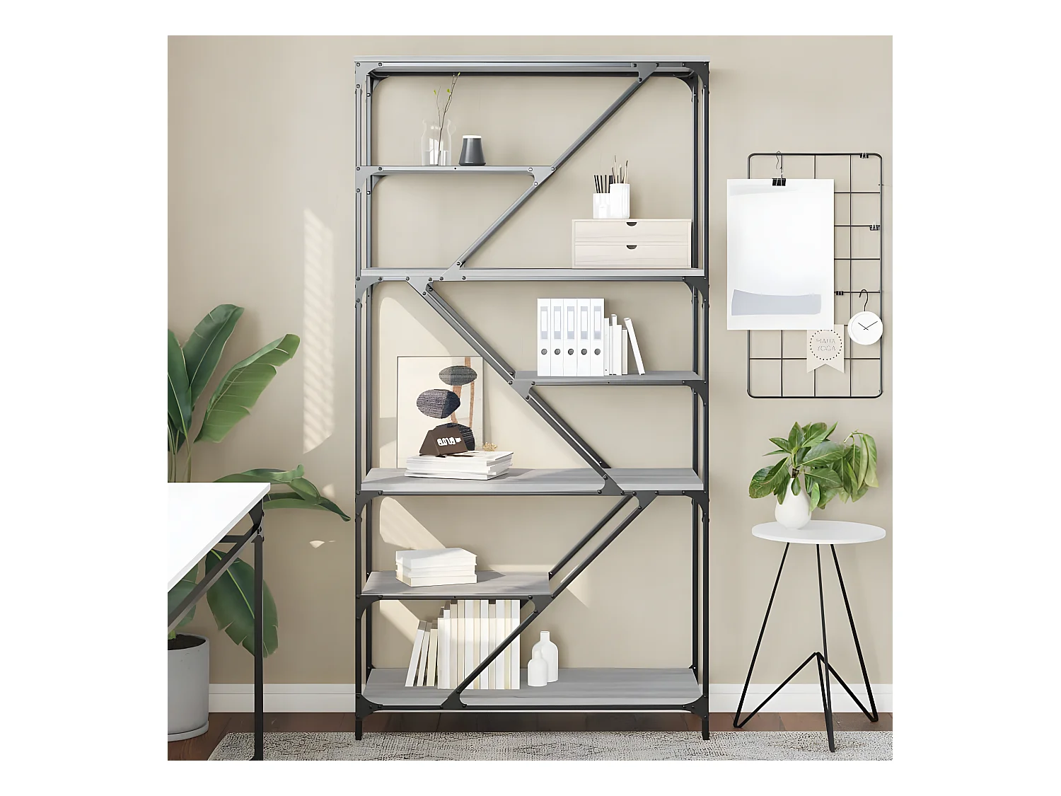 Bibliothèque sonoma gris 91x36x176cm bois d'ingénierie et acier