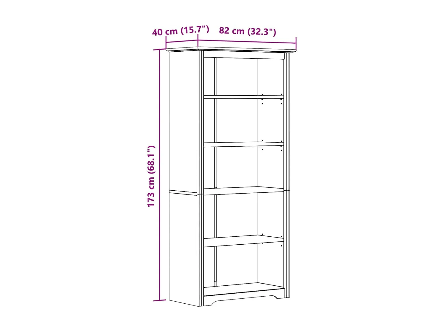 Bibliothèque BODO blanc 80x38x180 cm bois pin massif 5 niveaux