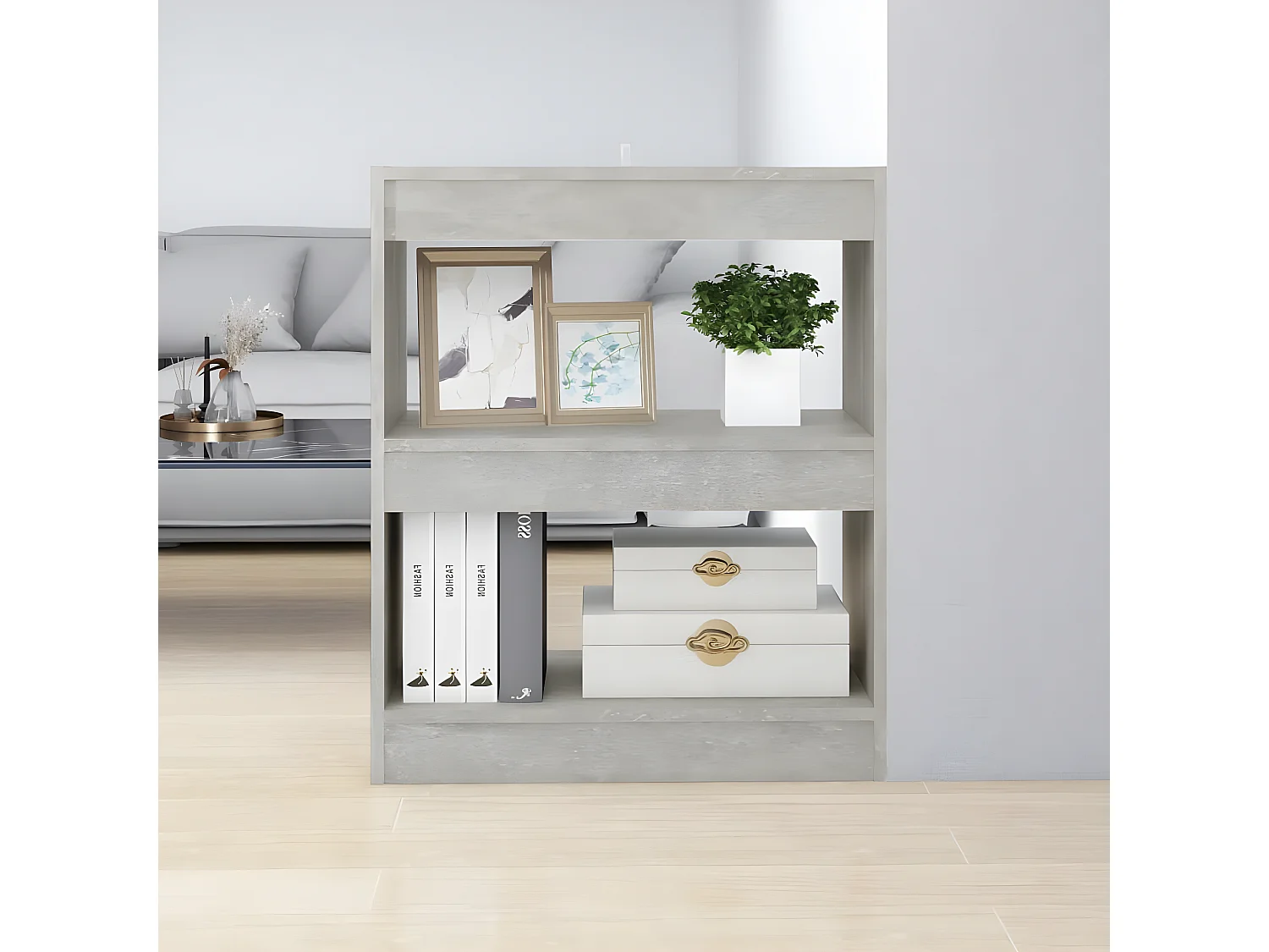 Bibliothèque/Séparateur de pièce Gris béton 60x30x72 cm