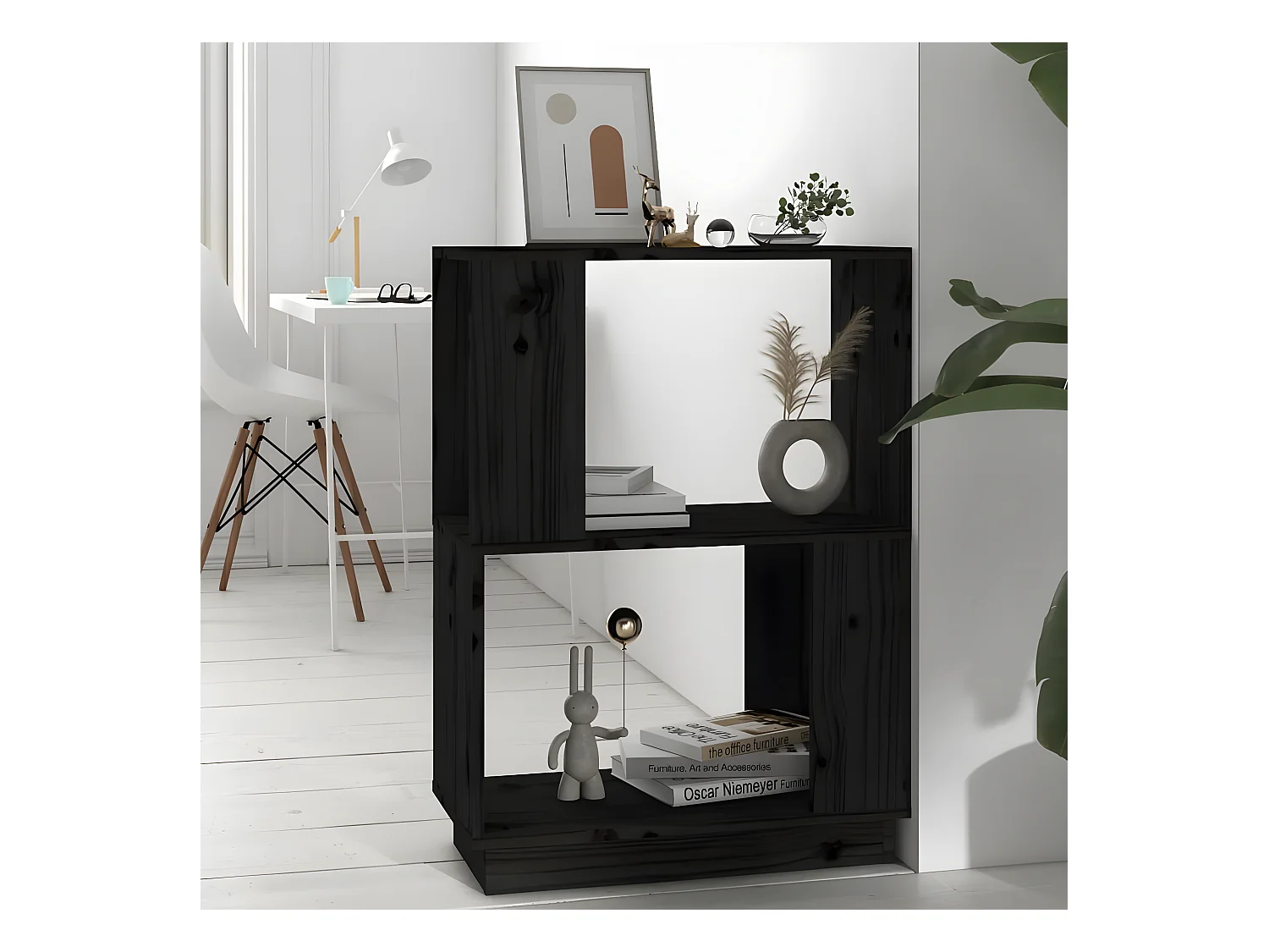 Bibliothèque/Séparateur de pièce Noir 51x25x70 cm Pin solide