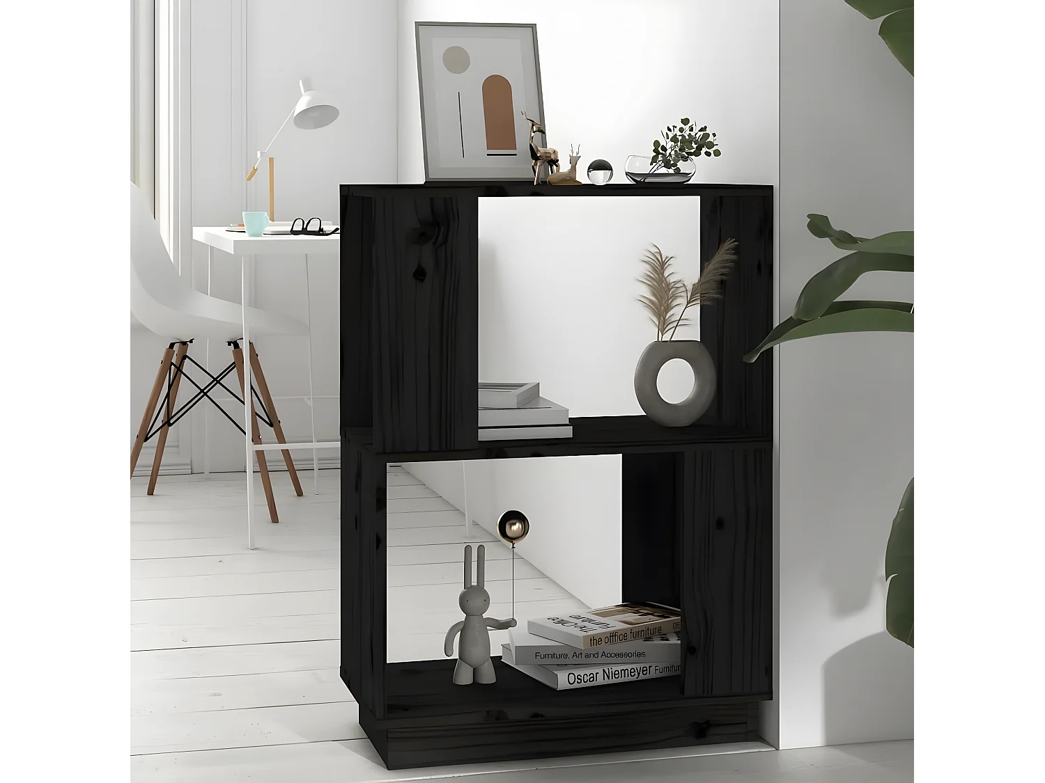 Bibliothèque/Séparateur de pièce Noir 51x25x70 cm Pin solide