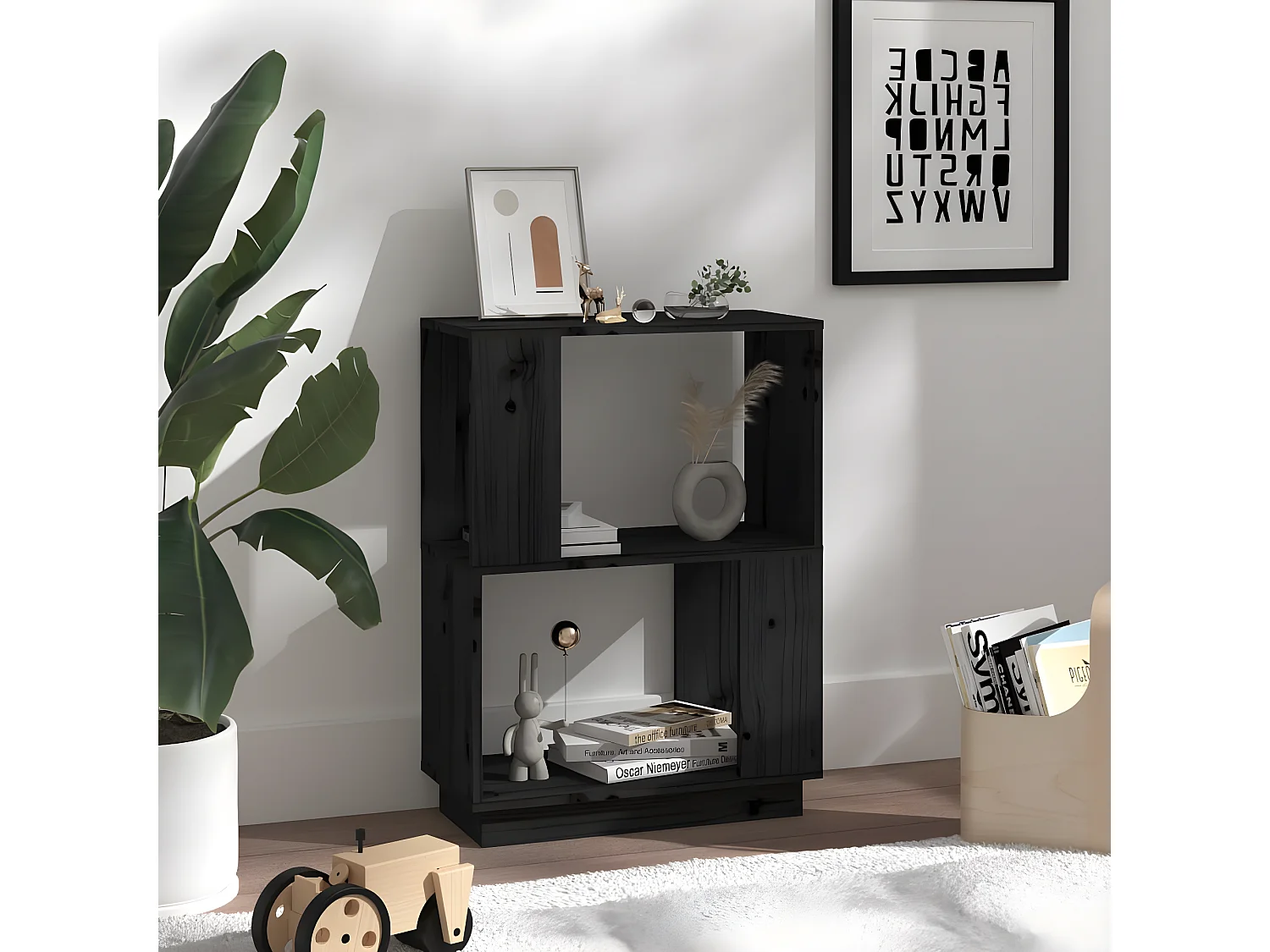 Bibliothèque/Séparateur de pièce Noir 51x25x70 cm Pin solide