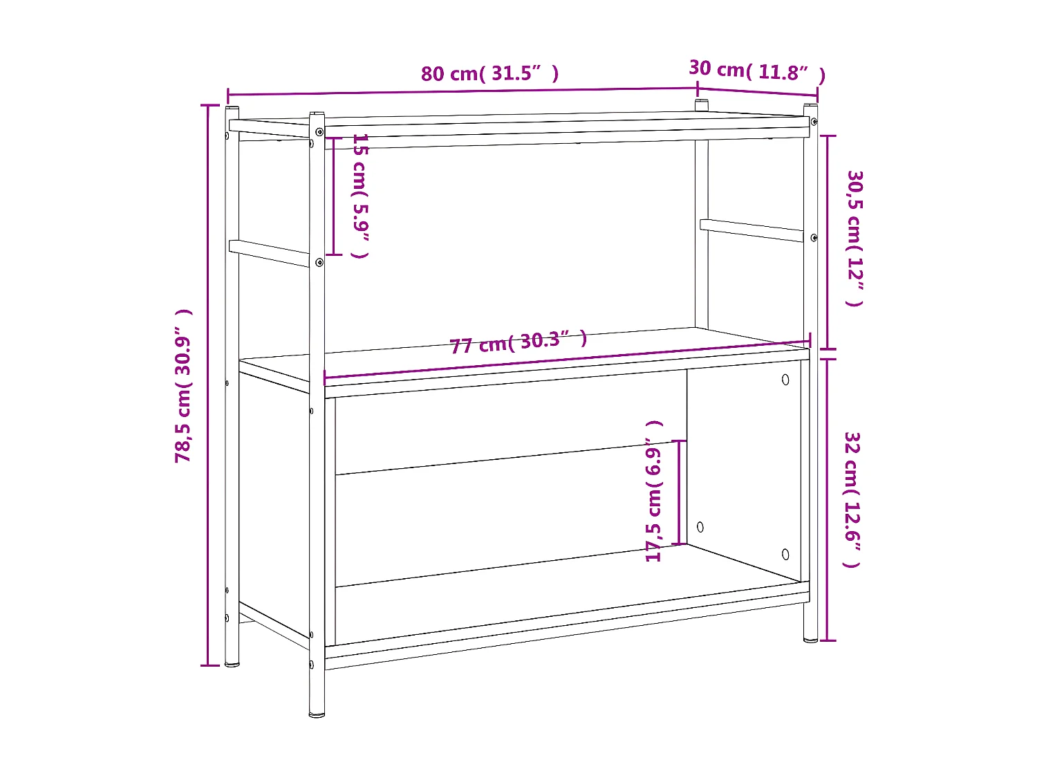 Bibliothèque chêne sonoma 80x30x78,5cm bois d'ingénierie et fer