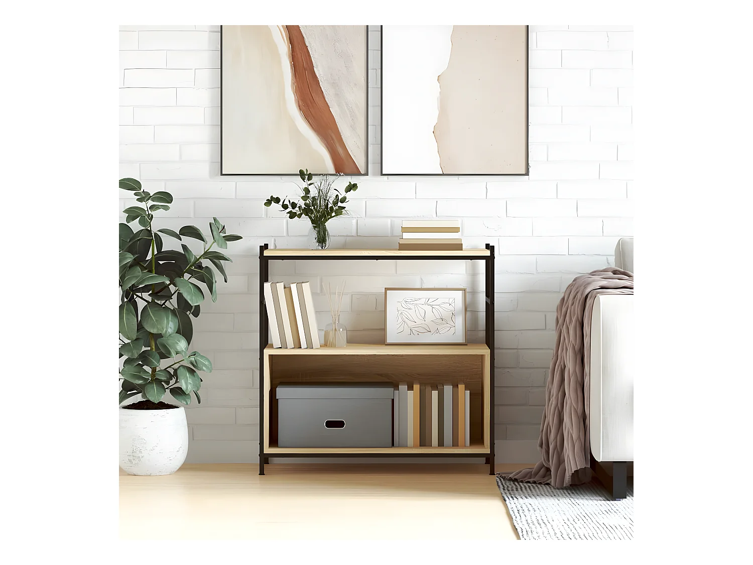 Bibliothèque chêne sonoma 80x30x78,5cm bois d'ingénierie et fer
