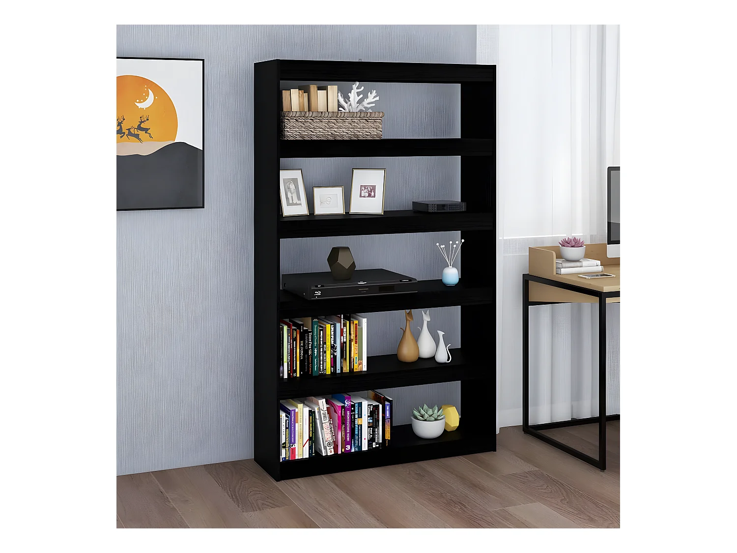Bibliothèque/Séparateur de pièce Noir 100x30x167,5cm Pin massif