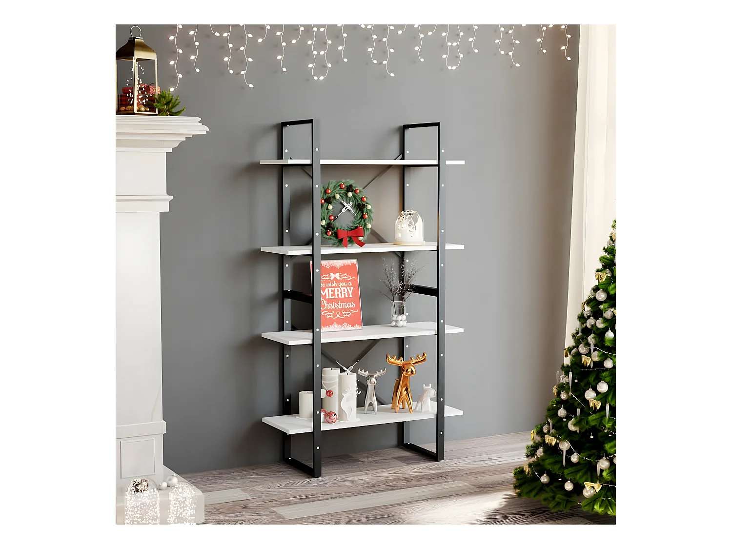 Bibliothèque à 4 niveaux Blanc 80x30x140 cm Aggloméré