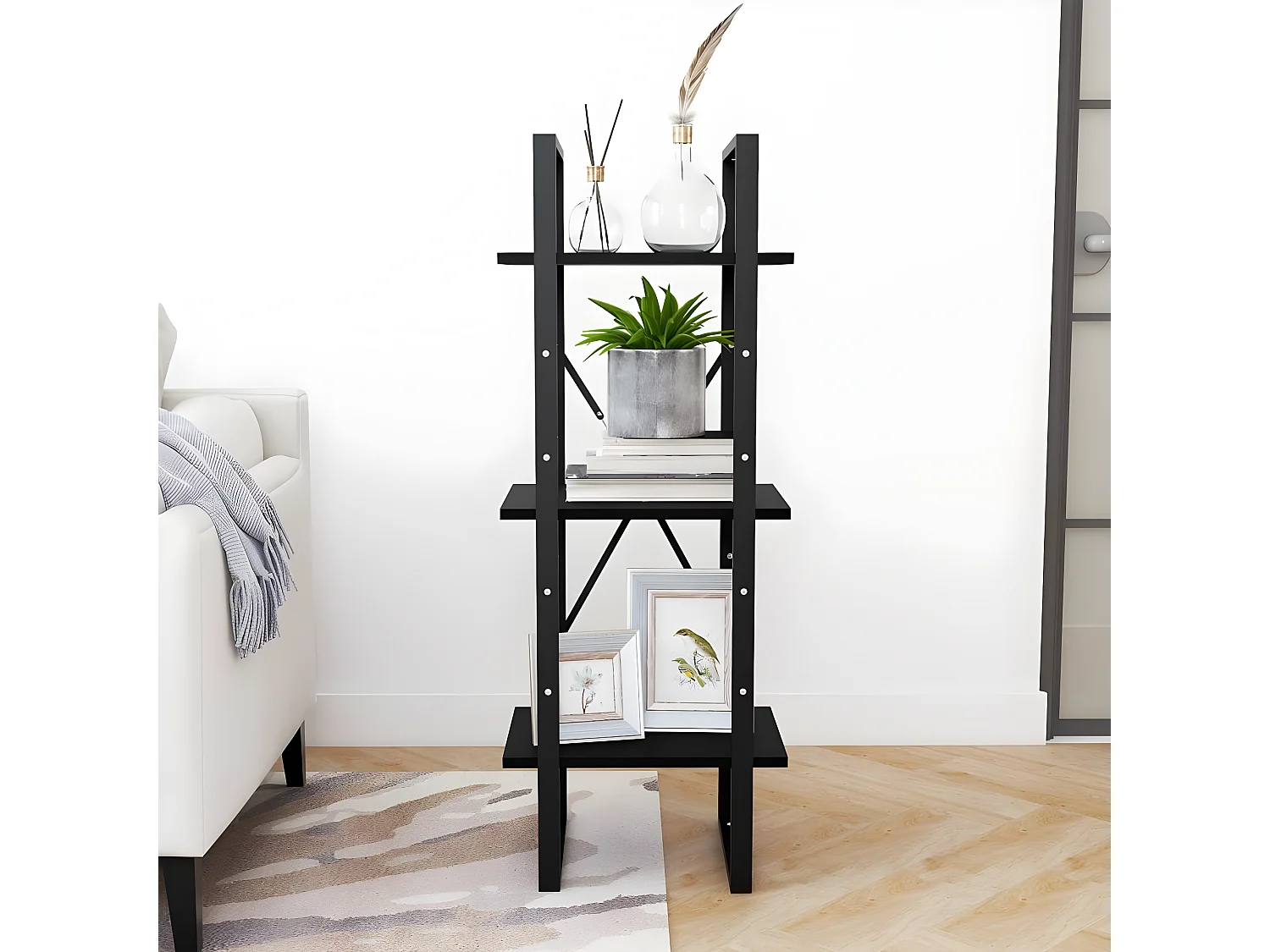 Estantería de 3 niveles madera maciza pino negro 40x30x105 cm